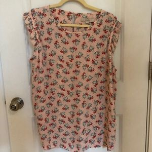 Pink, Red, and Green Floral LOFT Blouse sz XL